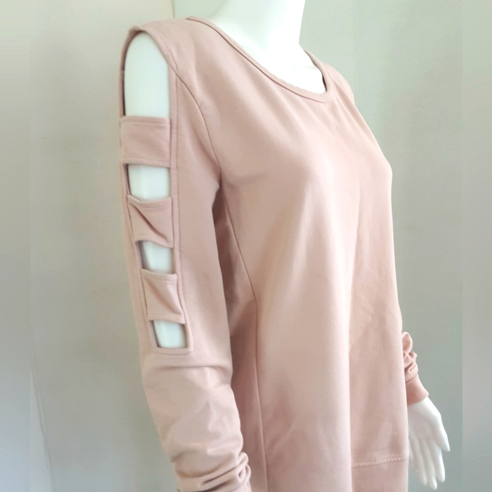 HALCYON 95% Cotton Pink Cut Out Sleeve Tunic Sweatshirt Sz. S